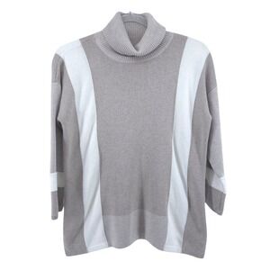 Chicos Sweater Womens 1/Medium Turtleneck Colorblock 3/4 Sleeve Cotton Lagenlook